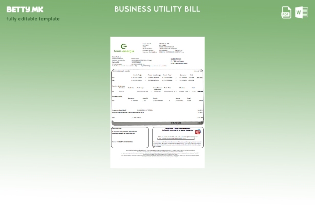 Шаблон за деловни сметки за комунални услуги Feníe Energía во модерен стил